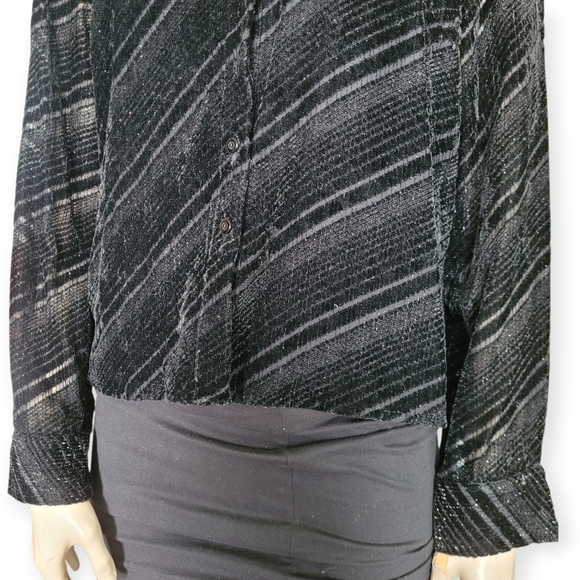 Vintage 90s Y2K Pulli Black Velvet Burnout Stripe Shirt Whimsigoth Goth - Picture 4 of 12